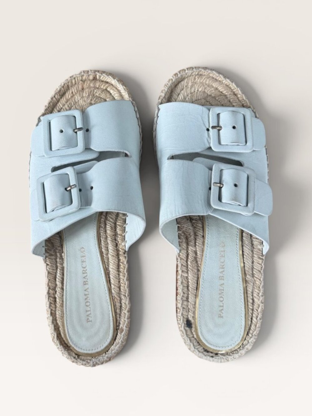 Paloma Barceló Leather Espadrille Sandals with Buckles Off-White Size 39